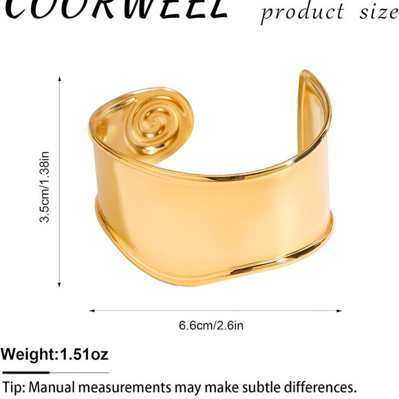 Gold Chunky Wide Open Steel Cuff Bracelet for Women with Swirl Pattern Elegant J - Picture 6 of 7